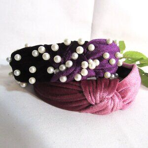 2 VELVET HEAD BANDS HAIR BANDS ONE WITH PEAL DETAIL.  BOTH NEW